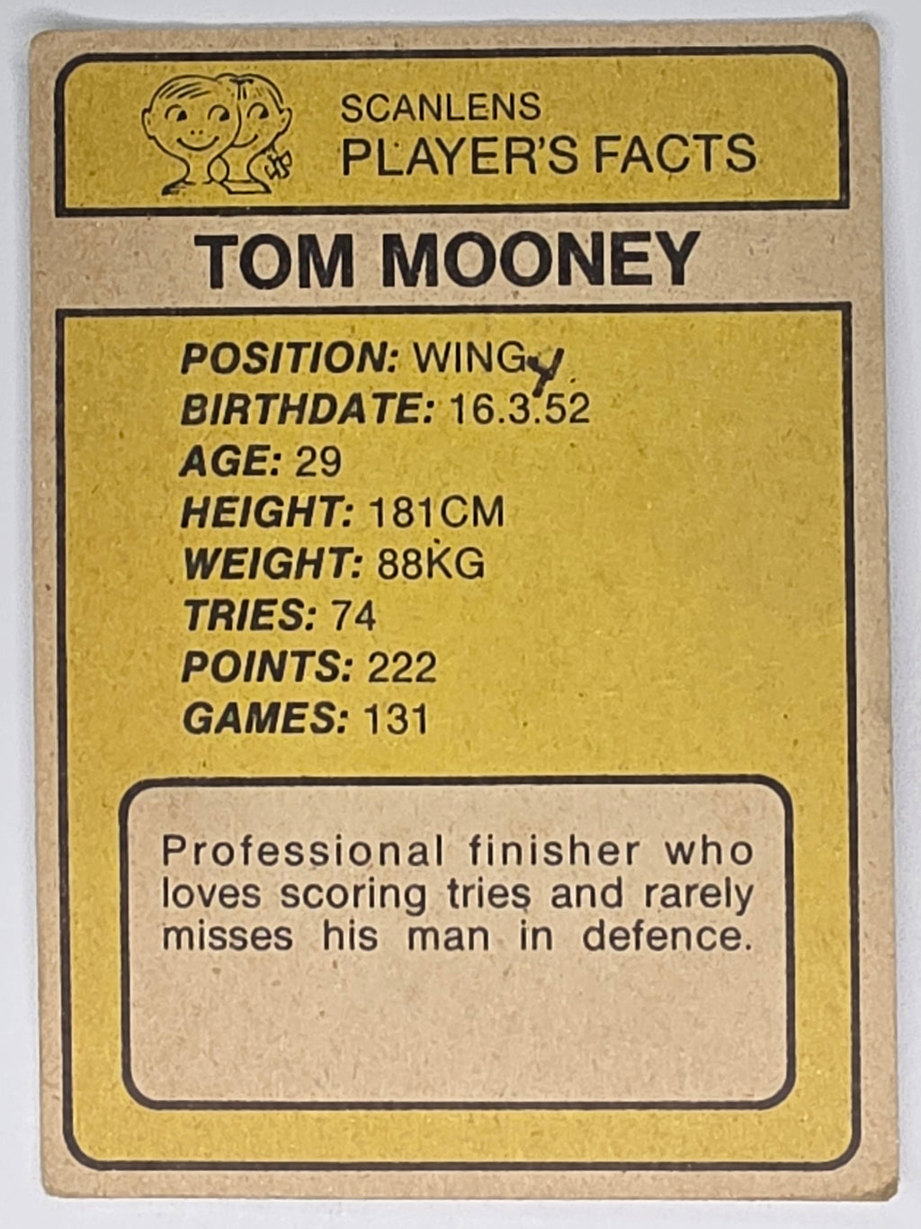 NRL 1981 Scanlens Rugby League #001 Tom Mooney Manly Sea Eagles