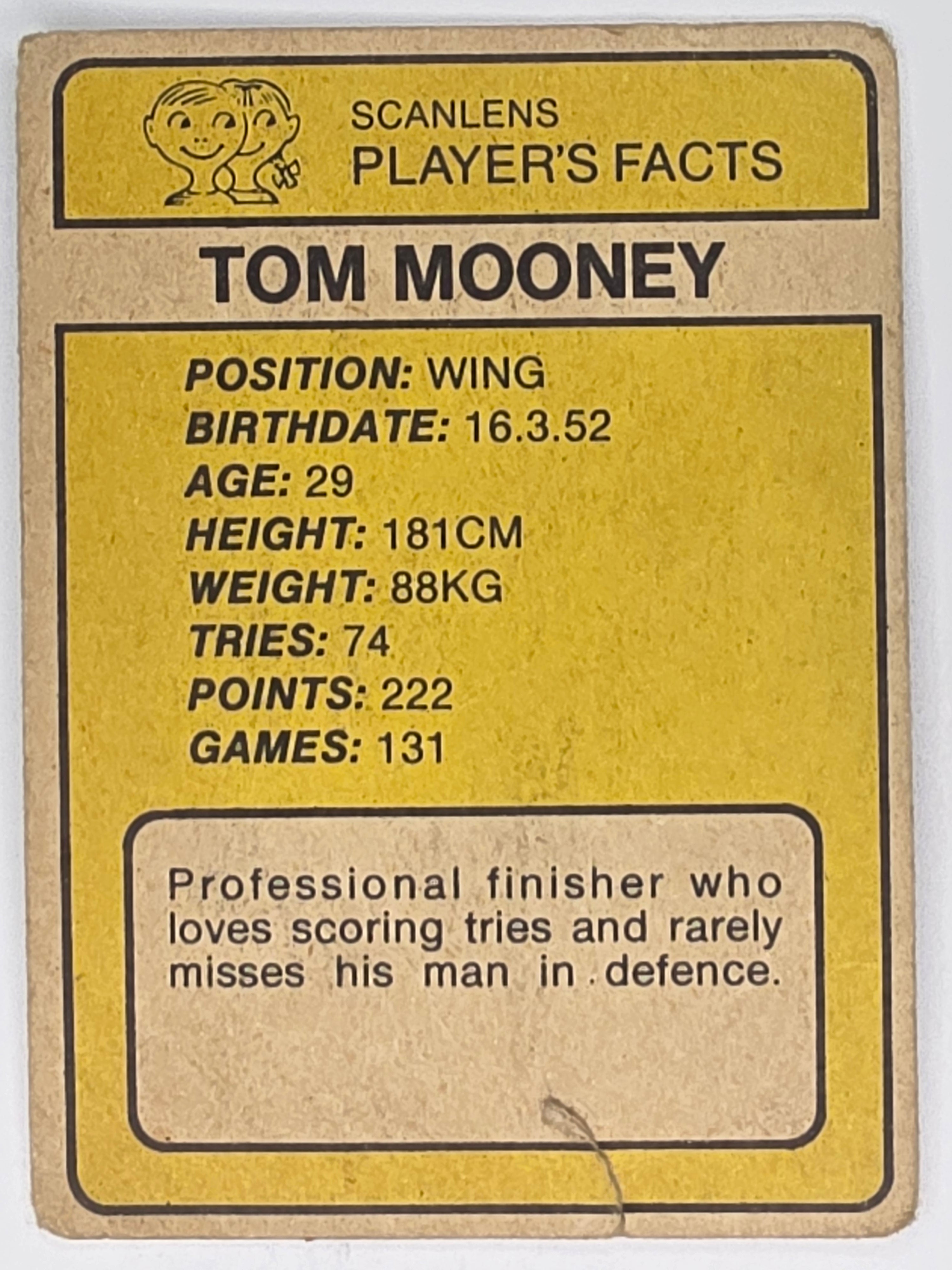 NRL 1981 Scanlens Rugby League #001 Tom Mooney Manly Sea Eagles (a)