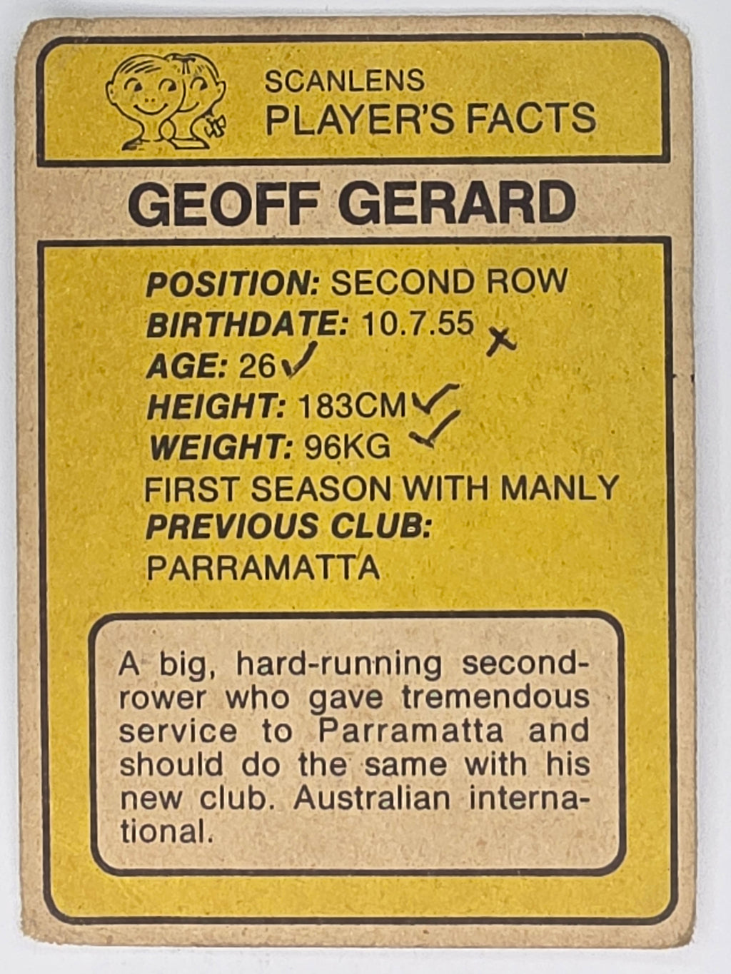 NRL 1981 Scanlens Rugby League #005 Geoff Gerard Manly Sea Eagles