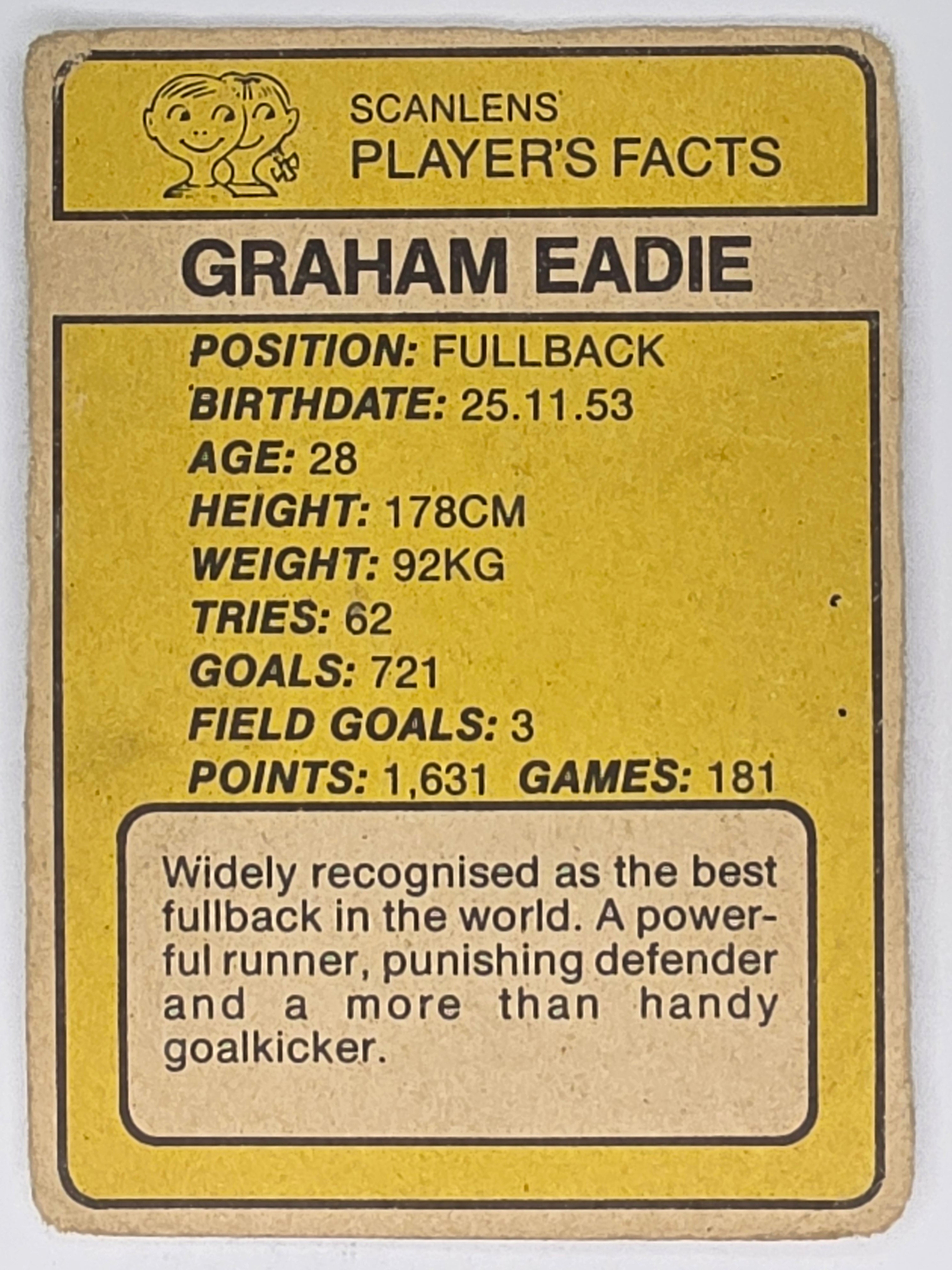 NRL 1981 Scanlens Rugby League #009 Graham Eadie Manly Sea Eagles