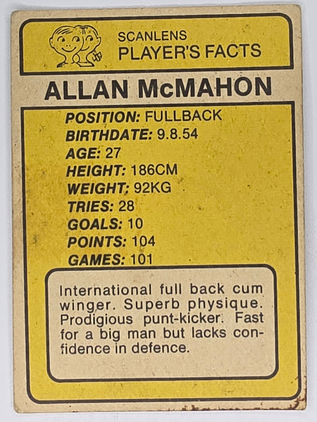 NRL 1981 Scanlens Rugby League #019 Allan McMahon Balmain Tigers