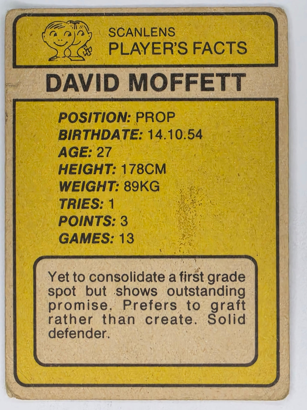NRL 1981 Scanlens Rugby League #030 David Moffett Canterbury Bulldogs