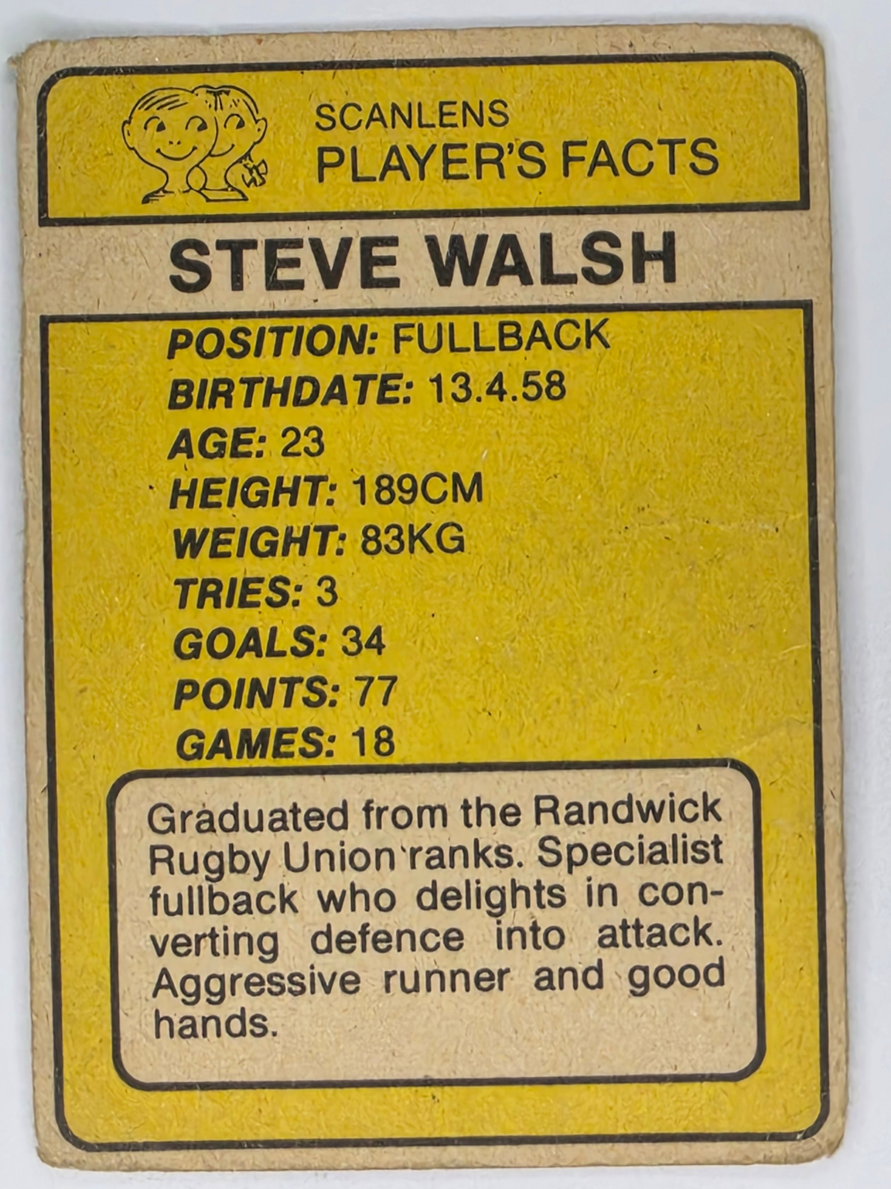 NRL 1981 Scanlens Rugby League #044 Steve Walsh South Sydney Rabbitohs