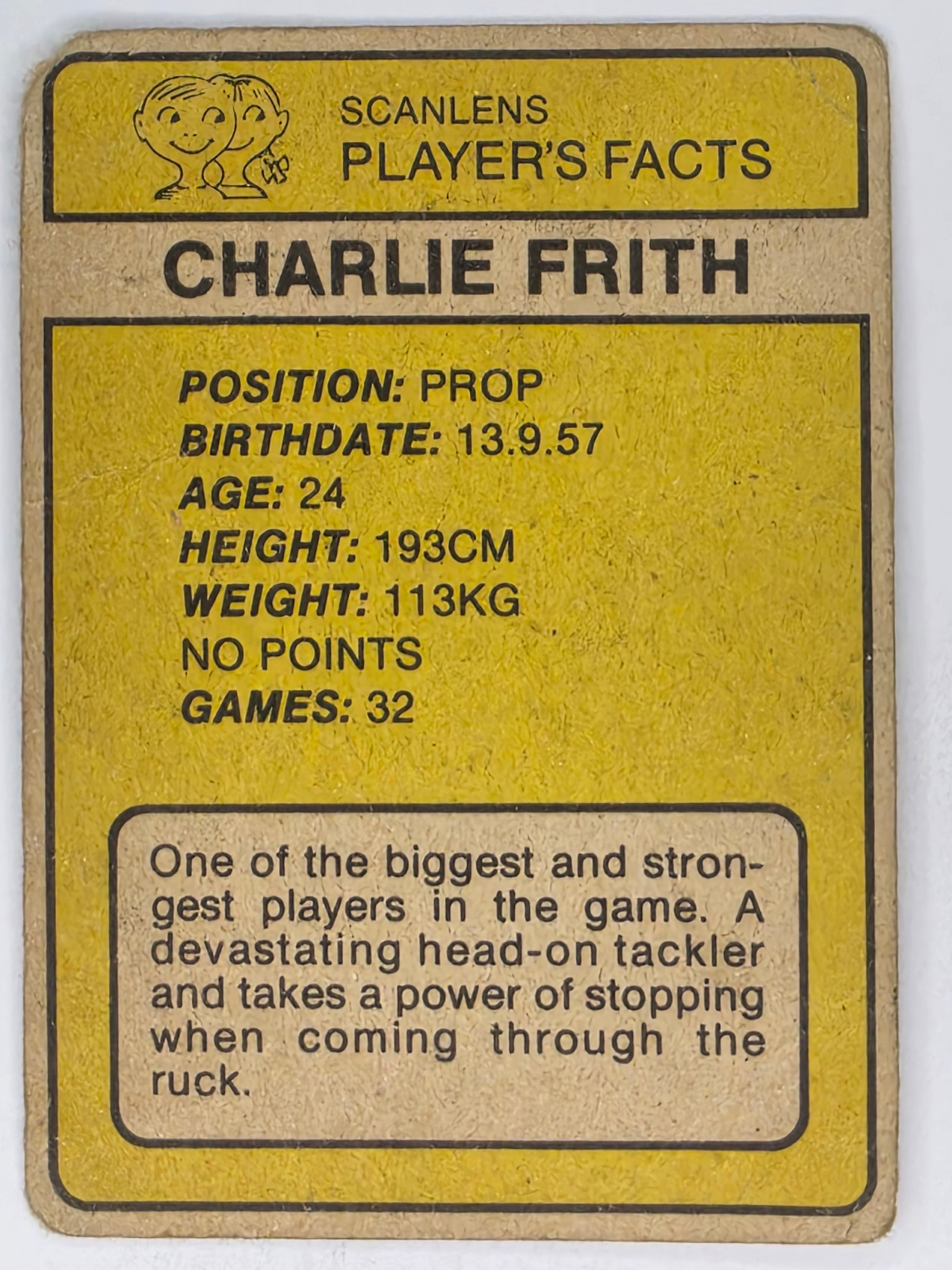 NRL 1981 Scanlens Rugby League #045 Charlie Frith South Sydney Rabbitohs