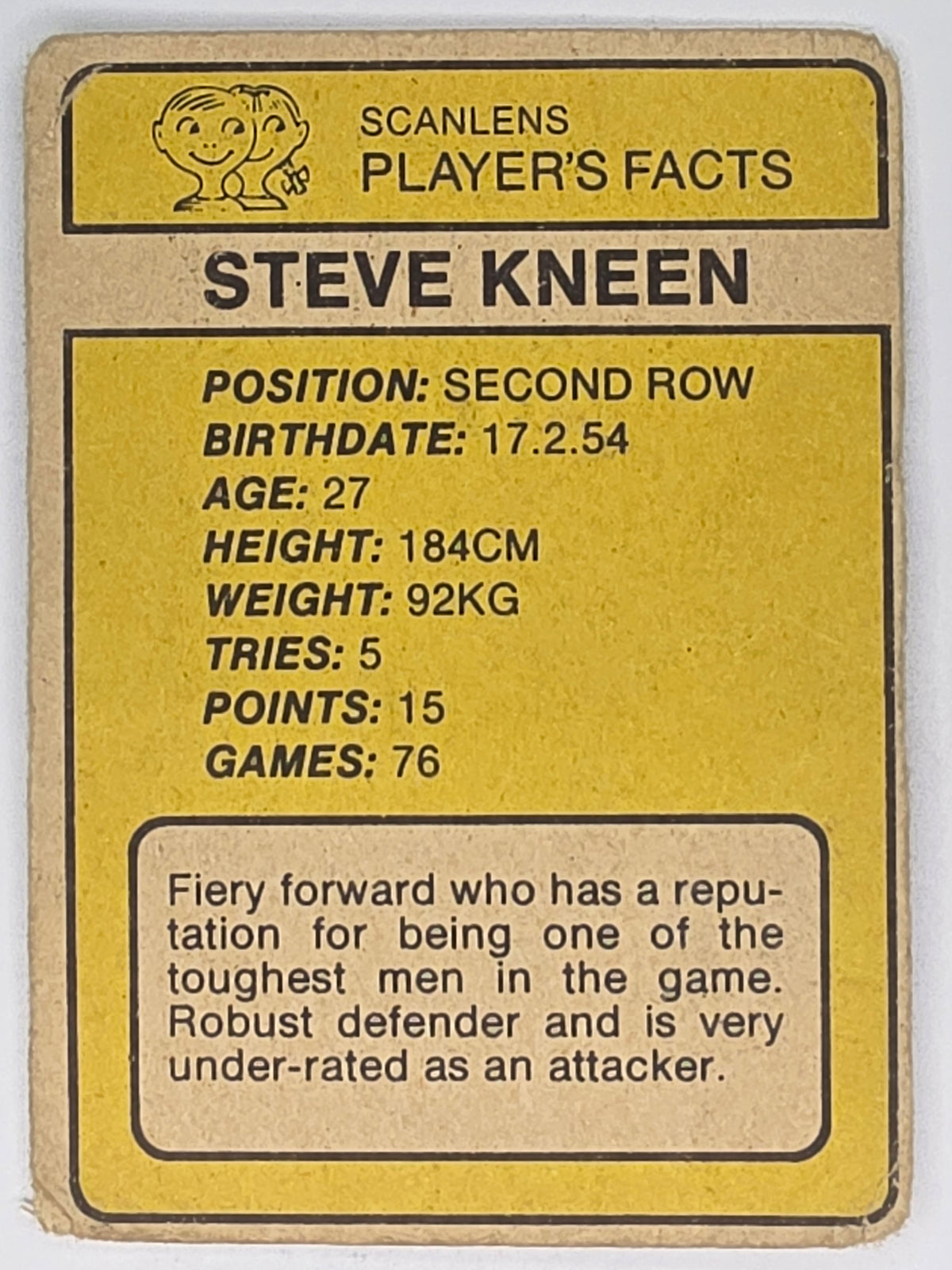 NRL 1981 Scanlens Rugby League #059 Steve Kneen Cronulla Sharks (b)