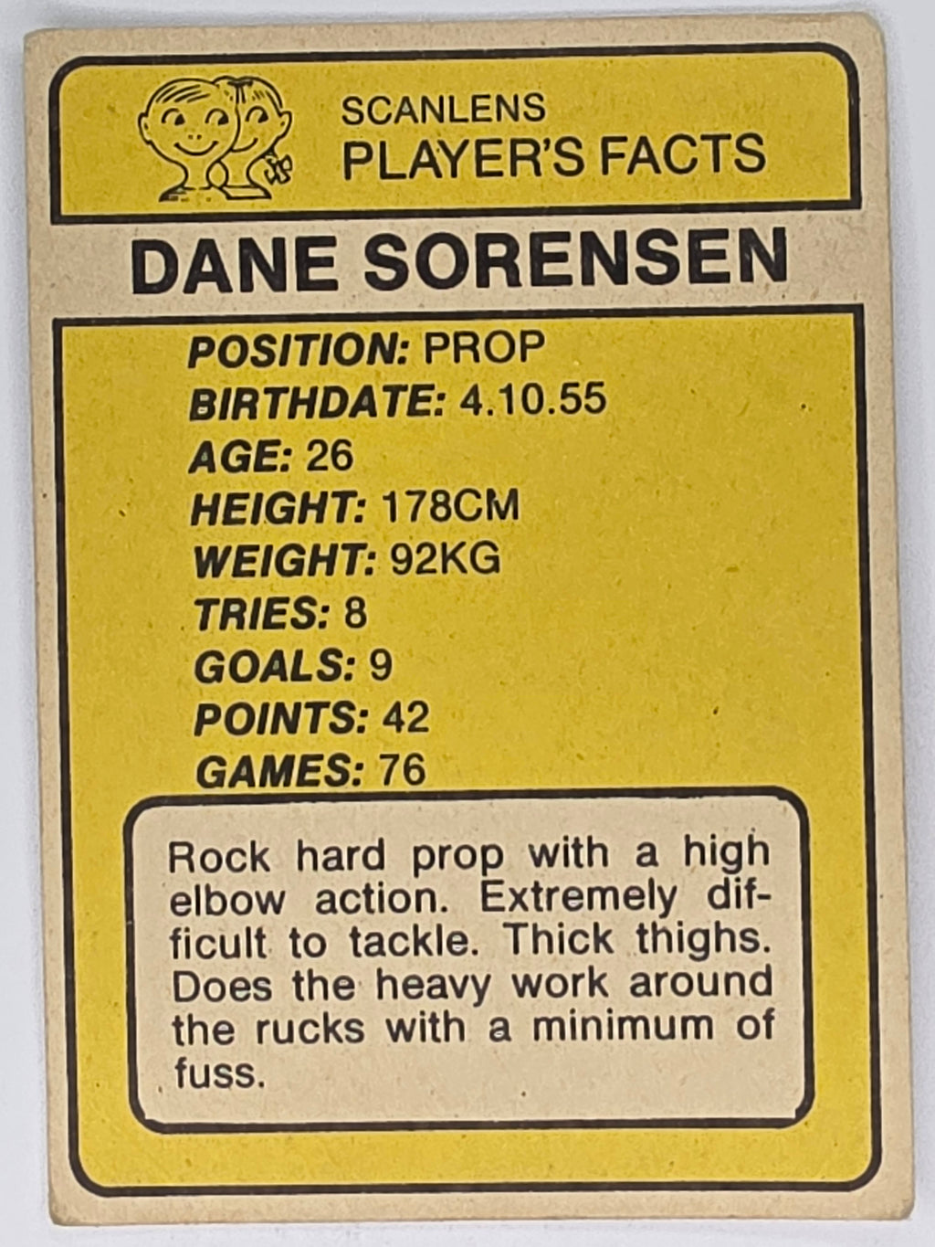 NRL 1981 Scanlens Rugby League #063 Dane Sorensen Cronulla Sharks