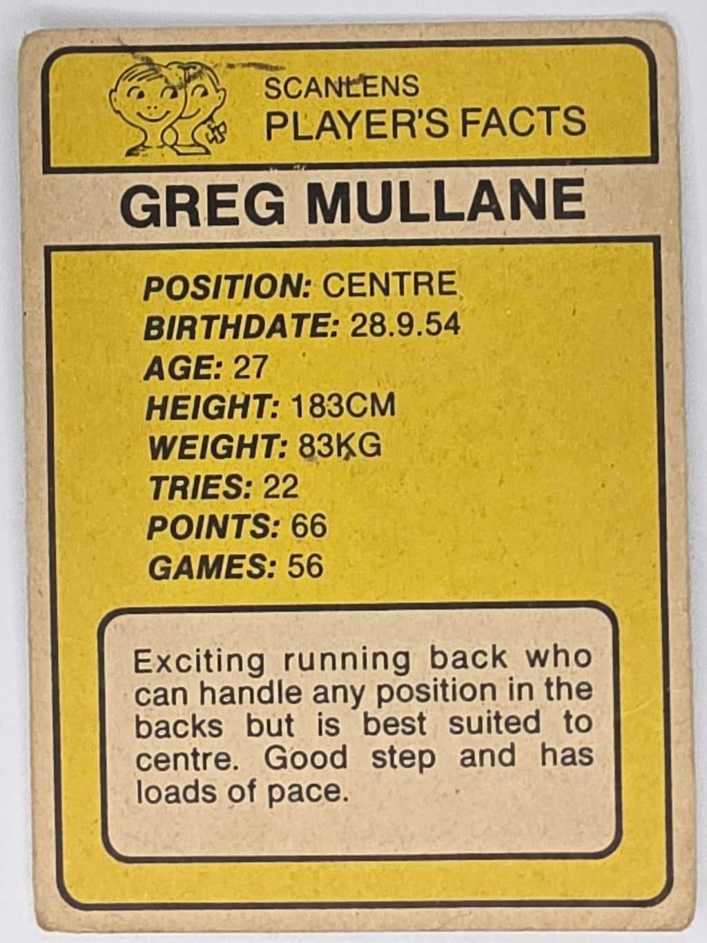 NRL 1981 Scanlens Rugby League #065 Greg Mullane Cronulla Sharks