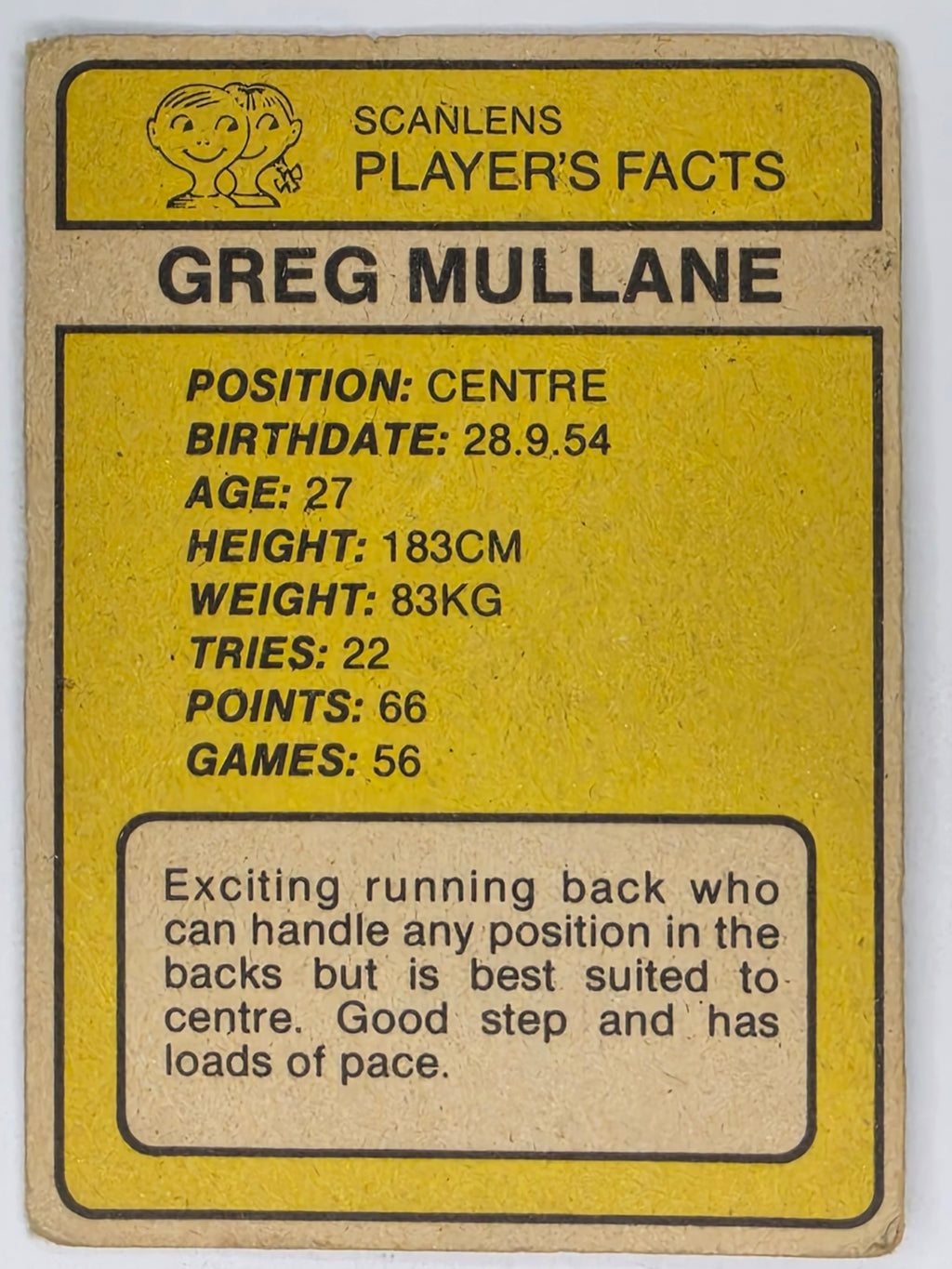 NRL 1981 Scanlens Rugby League #065 Greg Mullane Cronulla Sharks (a)