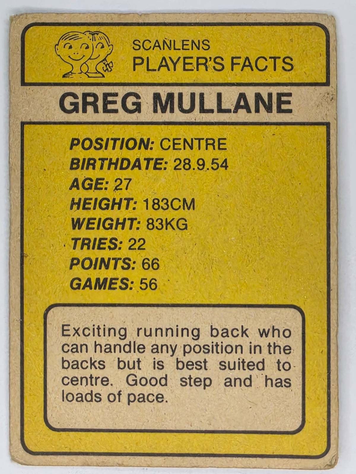 NRL 1981 Scanlens Rugby League #065 Greg Mullane Cronulla Sharks (a)