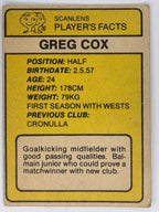 NRL 1981 Scanlens Rugby League #074 Greg Cox Western Suburbs Magpies