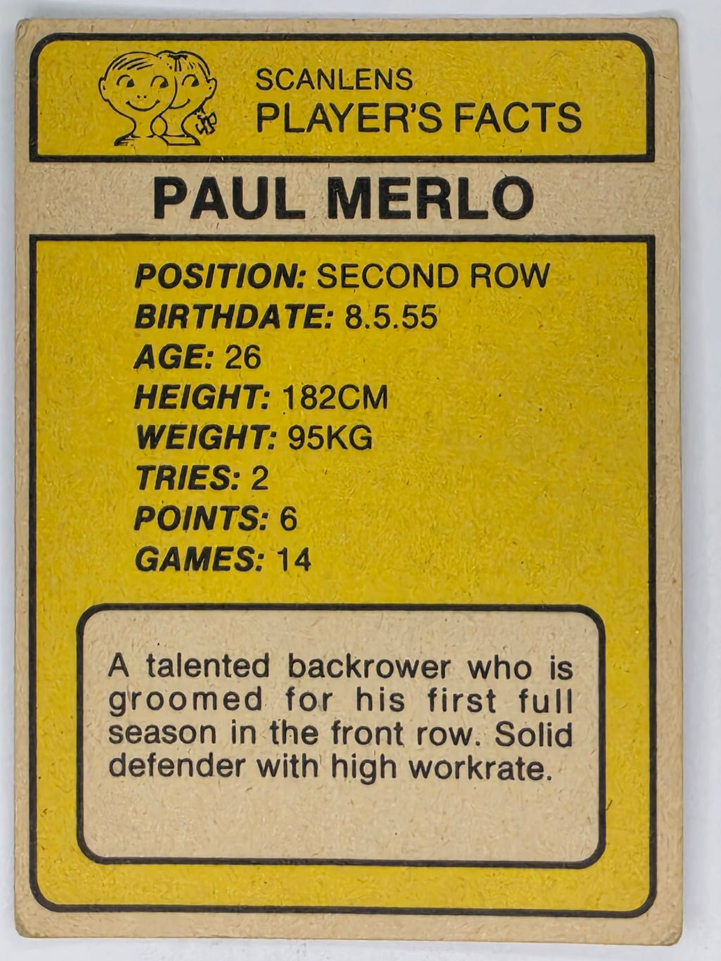 NRL 1981 Scanlens Rugby League #075 Paul Merlo Western Suburbs Magpies