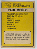 NRL 1981 Scanlens Rugby League #075 Paul Merlo Western Suburbs Magpies
