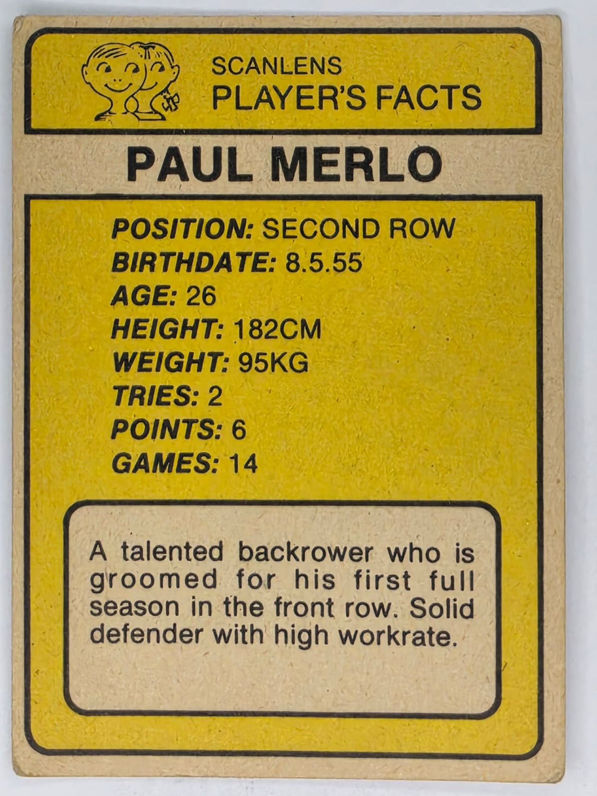 NRL 1981 Scanlens Rugby League #075 Paul Merlo Western Suburbs Magpies