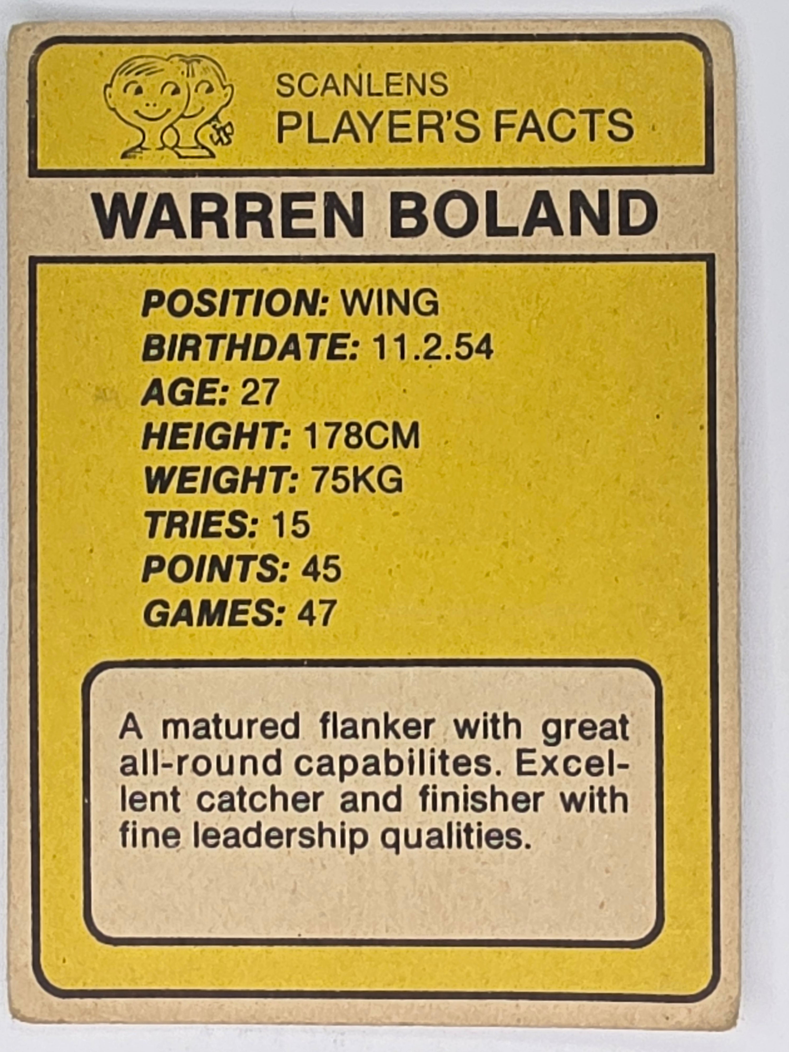 NRL 1981 Scanlens Rugby League #078 Warren Boland Western Suburbs Magpies