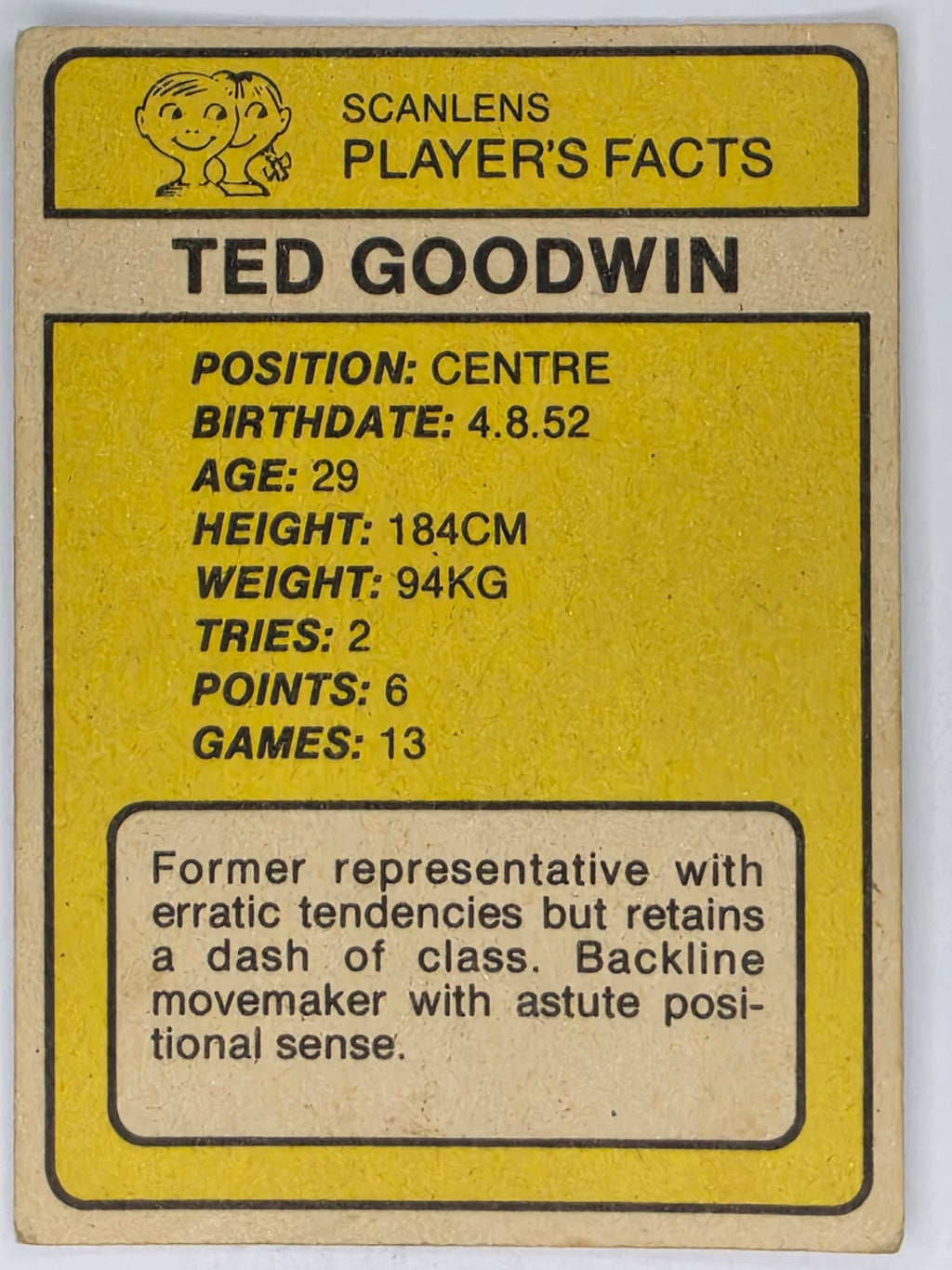 NRL 1981 Scanlens Rugby League #079 Ted Goodwin Western Suburbs Magpies