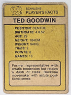 NRL 1981 Scanlens Rugby League #079 Ted Goodwin Western Suburbs Magpies (b)