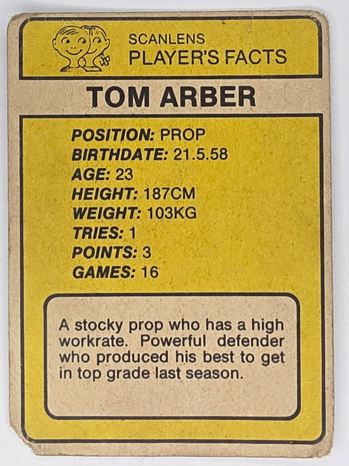 NRL 1981 Scanlens Rugby League #082 Tom Arber Western Suburbs Magpies