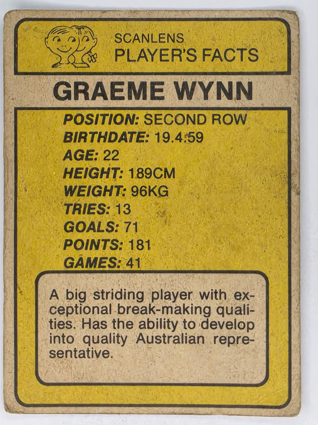 NRL 1981 Scanlens Rugby League #103 Graeme Wynn St. George Dragons