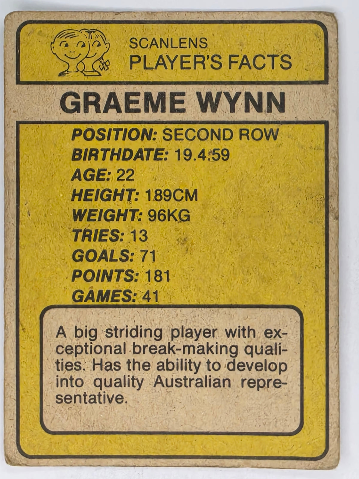 NRL 1981 Scanlens Rugby League #103 Graeme Wynn St. George Dragons