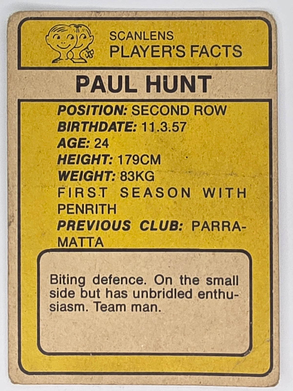 NRL 1981 Scanlens Rugby League #152 Paul Hunt Penrith Panthers