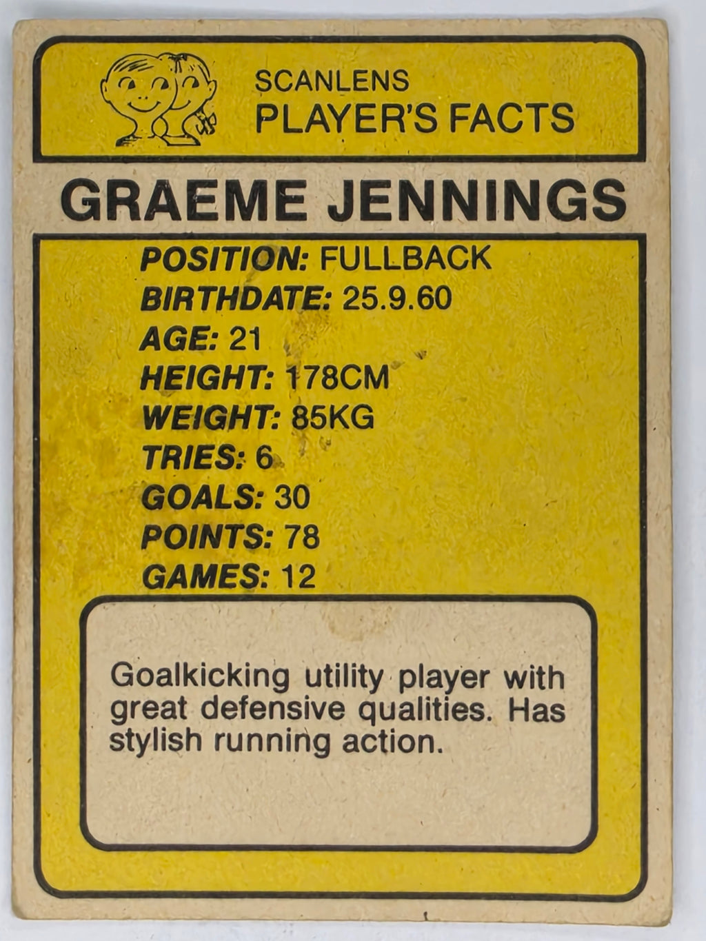 NRL 1981 Scanlens Rugby League #153 Graeme Jennings Penrith Panthers