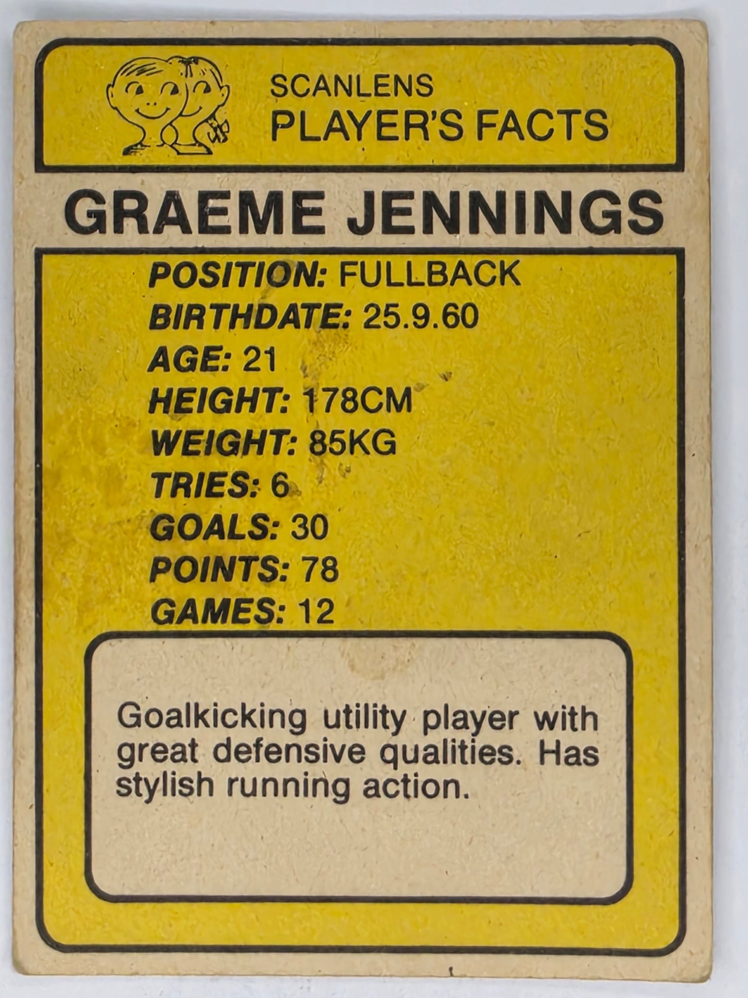 NRL 1981 Scanlens Rugby League #153 Graeme Jennings Penrith Panthers