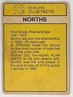 NRL 1981 Scanlens Rugby League North Sydney Bears Checklist