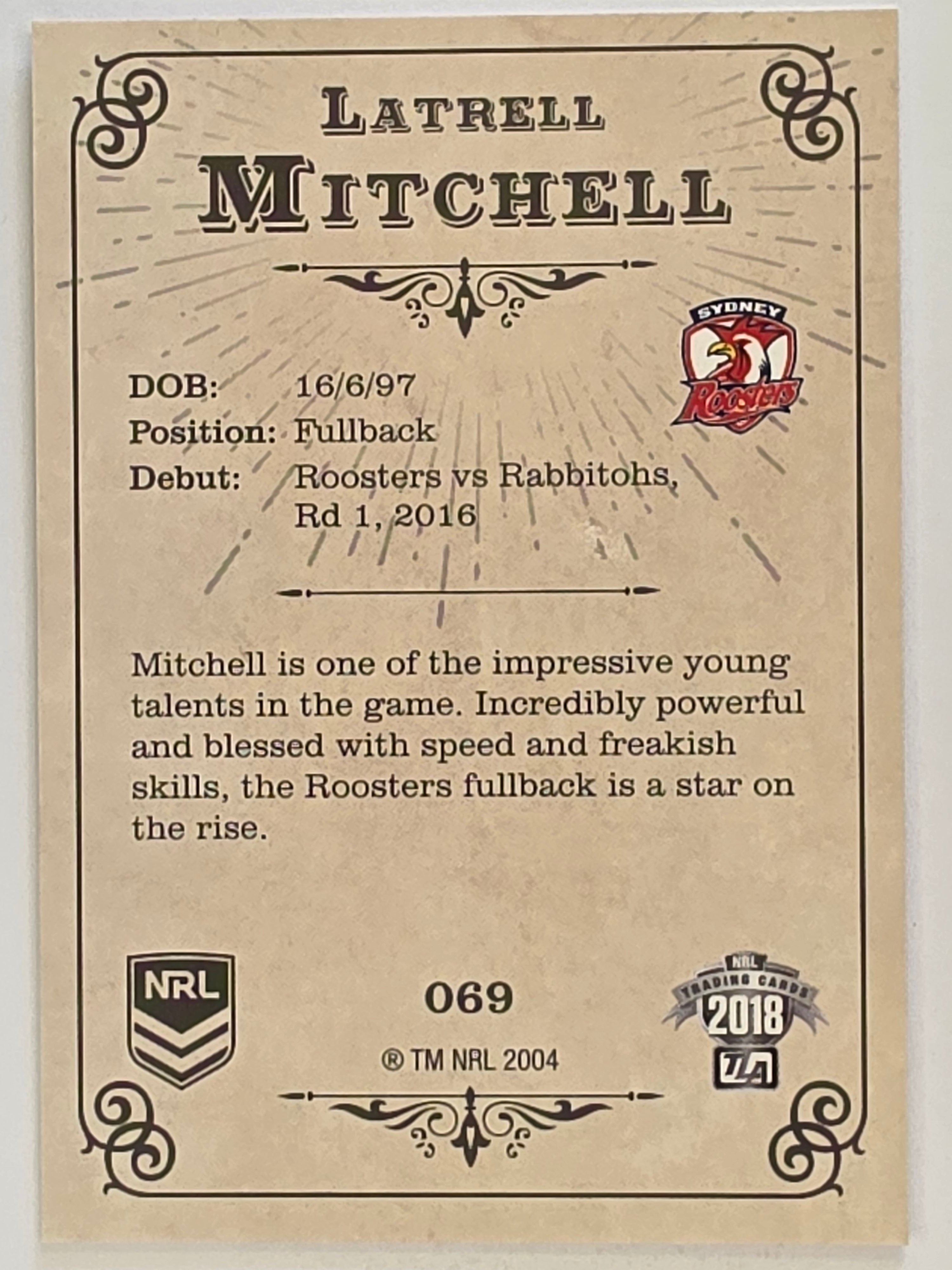 NRL 2018 Glory Base Card #069 Latrell Mitchell Sydney Roosters