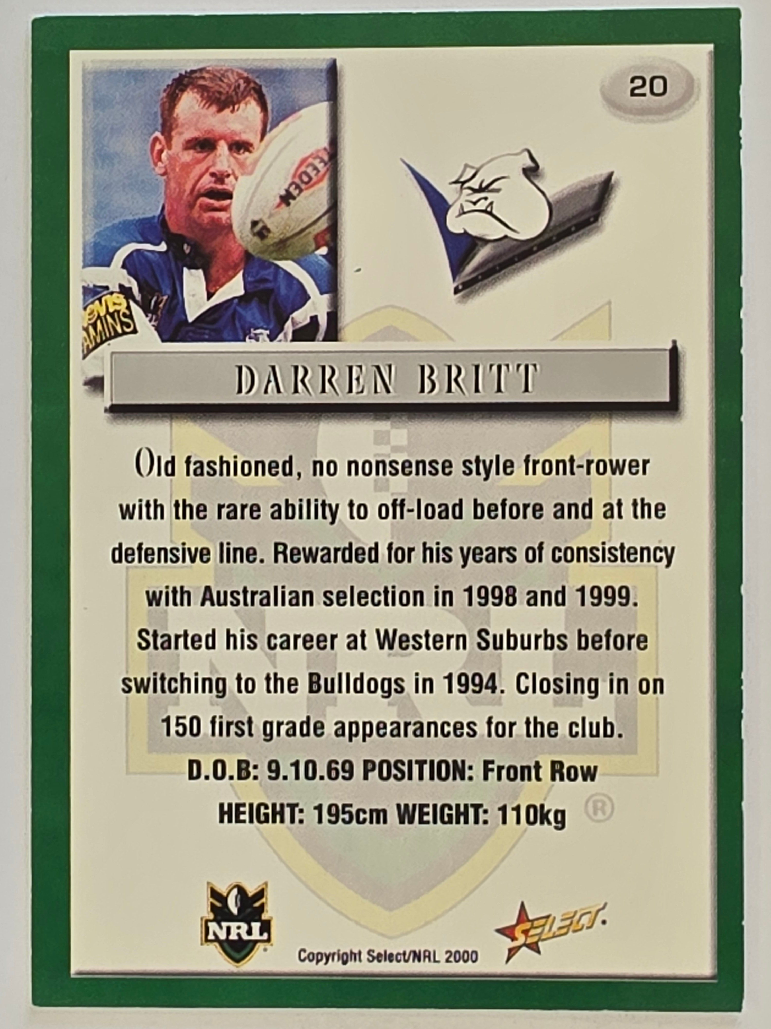 NRL 2000 Impact #020 Darren Britt Canterbury Bankstown Bulldogs