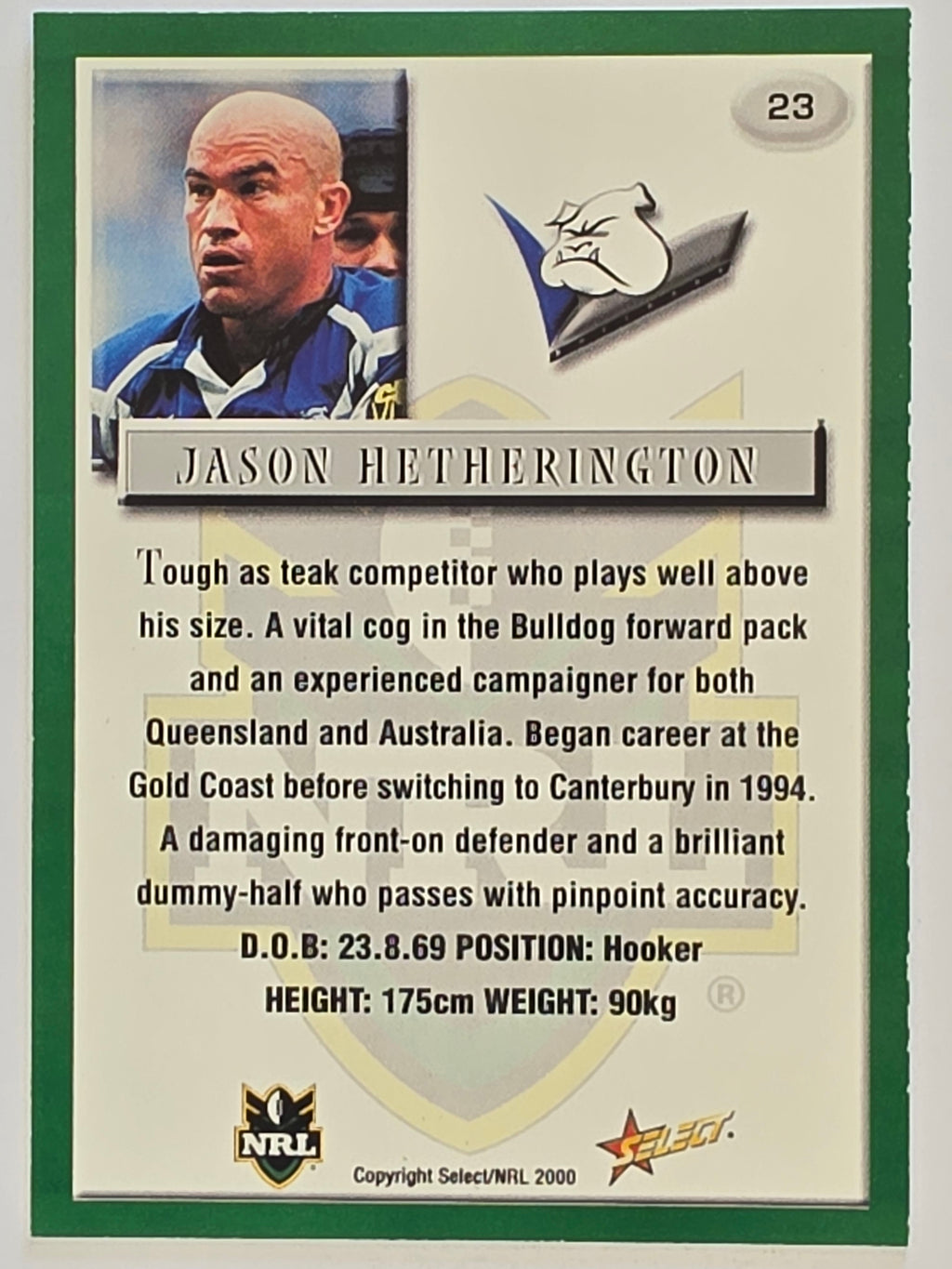NRL 2000 Impact #023 Jason Hetherington Canterbury Bankstown Bulldogs