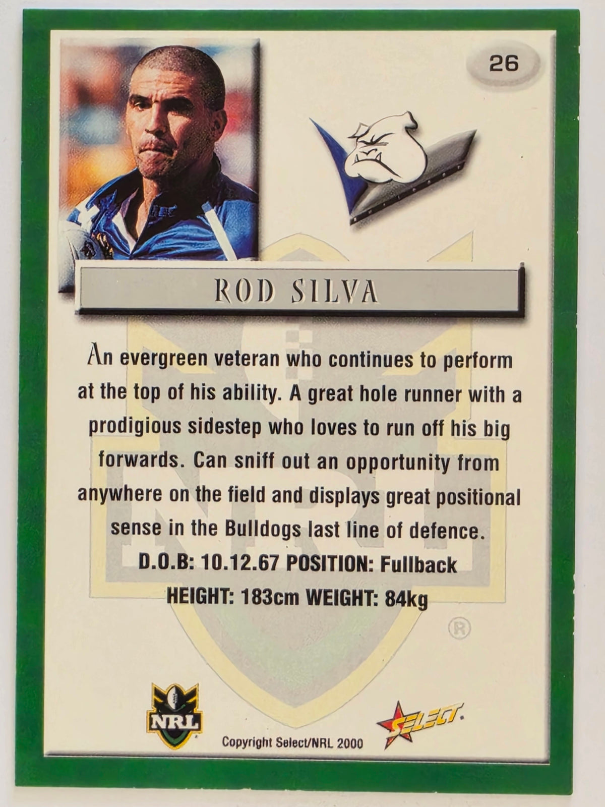 NRL 2000 Impact #026 Rod Silva Canterbury Bankstown Bulldogs
