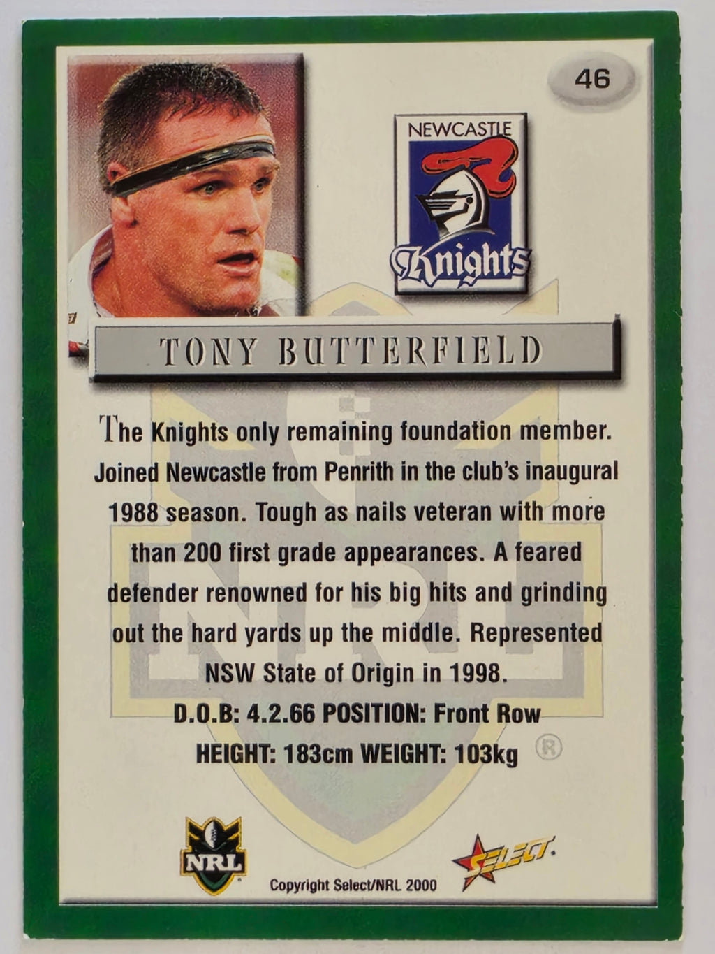 NRL 2000 Impact #046 Tony Butterfield Newcastle Knights