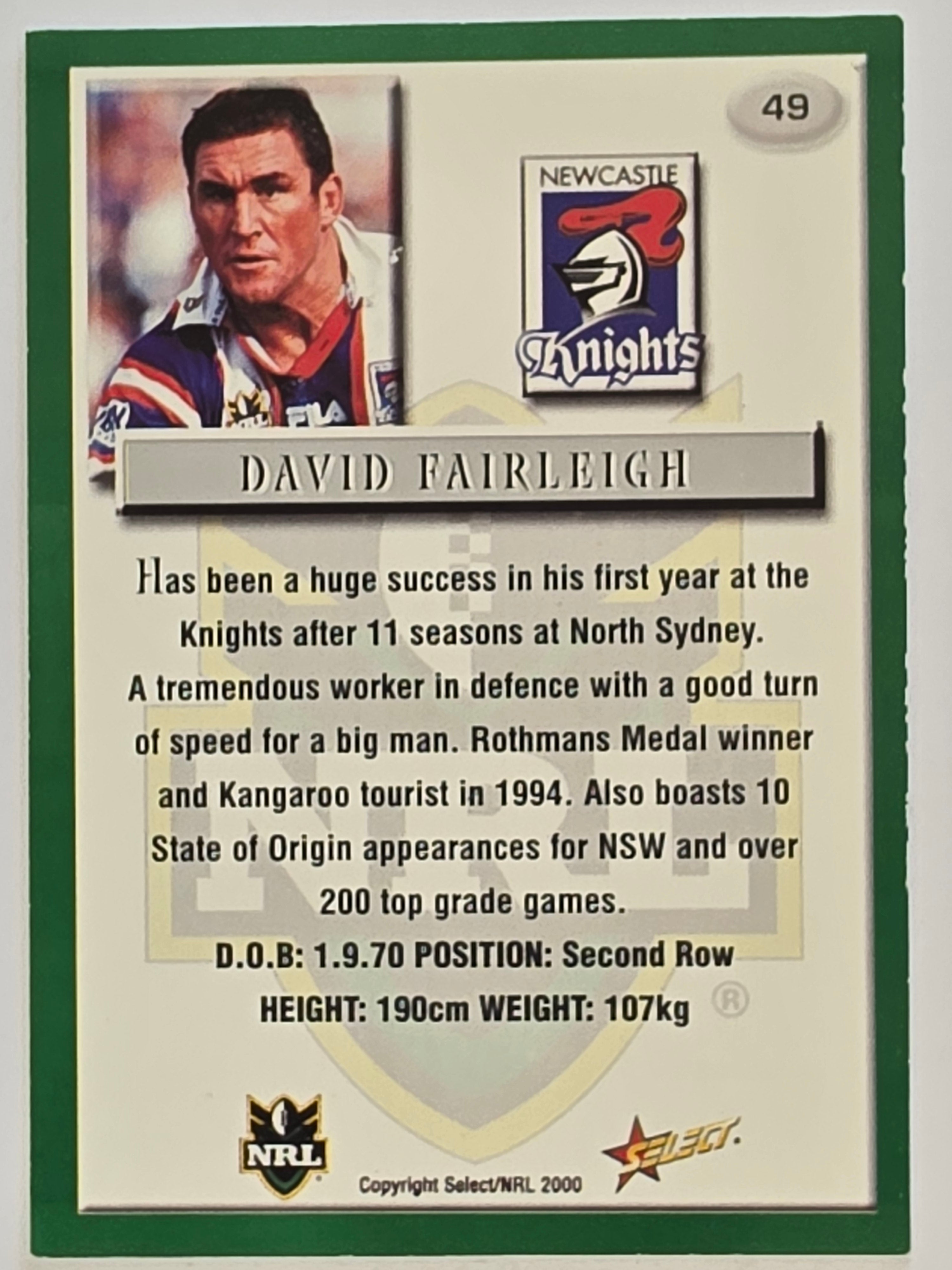 NRL 2000 Impact #049 David Fairleigh Newcastle Knights