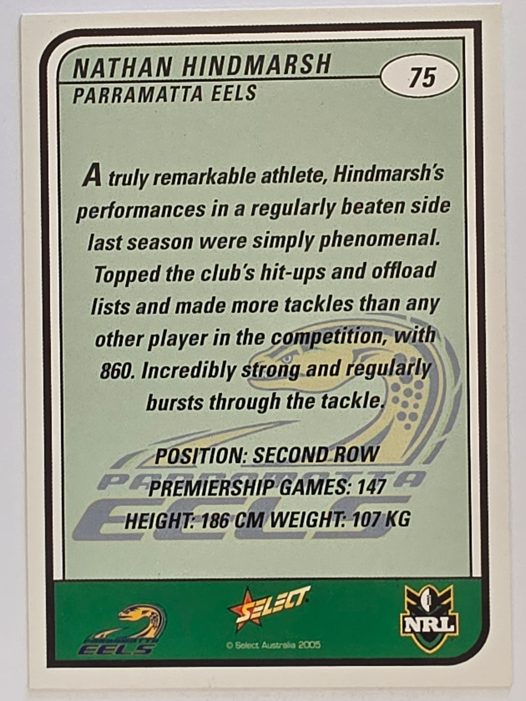 NRL 2005 Tradition  #075 Nathan Hindmarsh Parramatta Eels