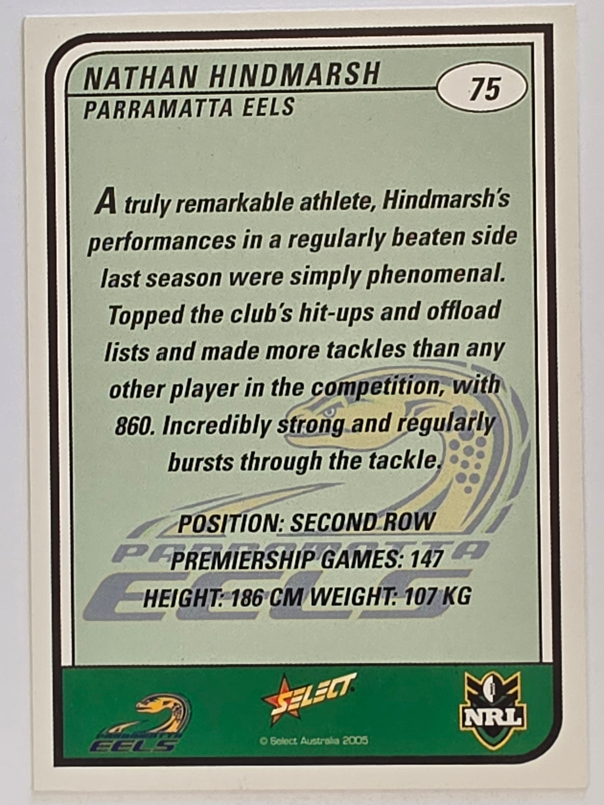 NRL 2005 Tradition  #075 Nathan Hindmarsh Parramatta Eels