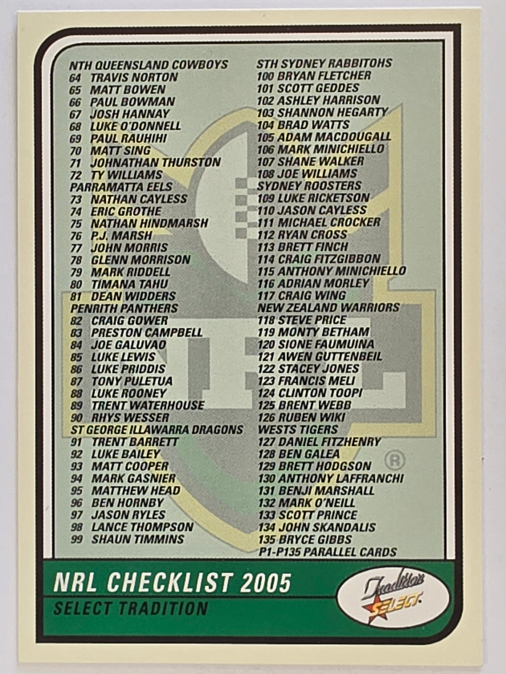 NRL 2005 Tradition #CKB Checklist 2