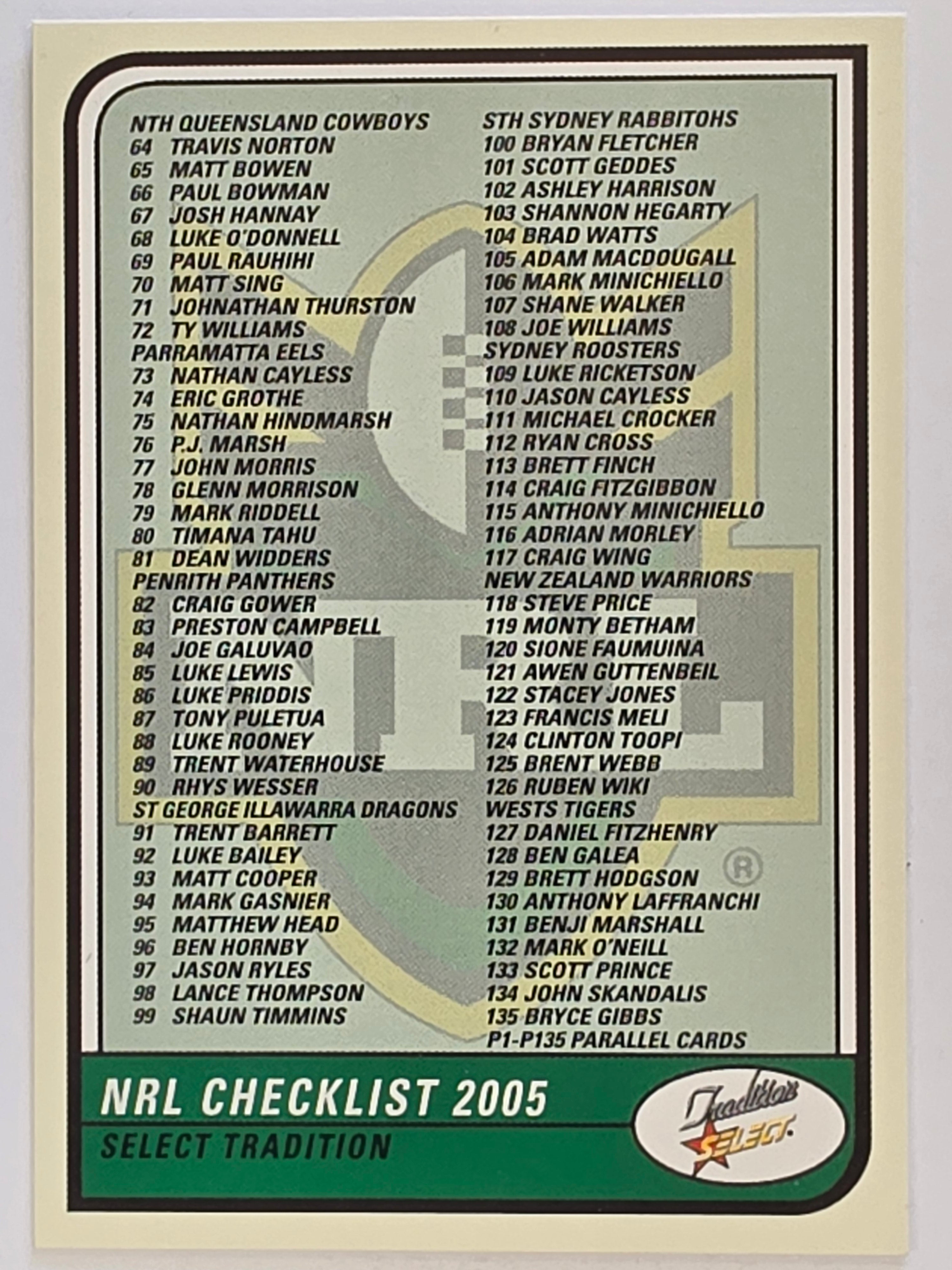 NRL 2005 Tradition #CKB Checklist 2