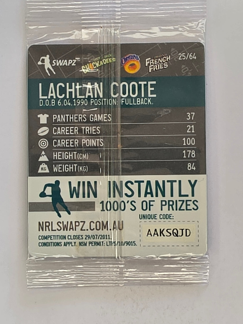 NRL 2011 Tazo Swapz | #025 Lachlan Coote | Penrith Panthers