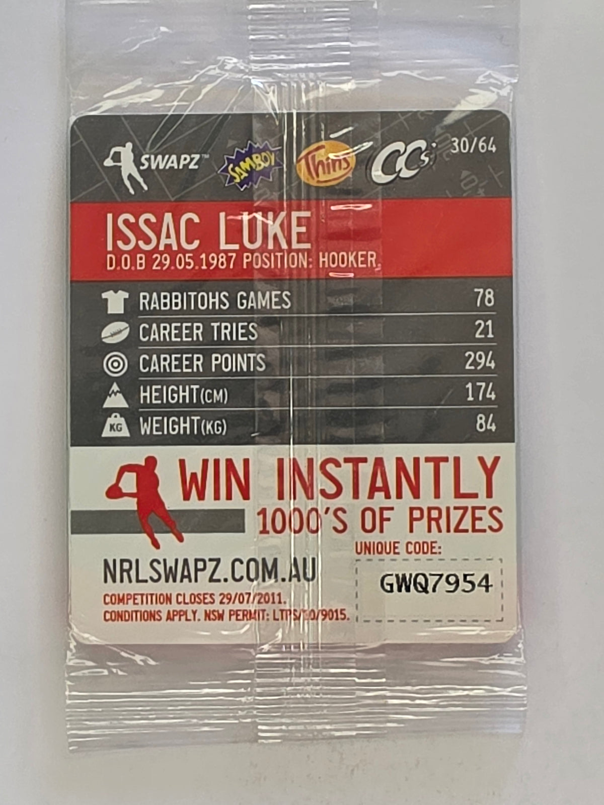 NRL 2011 Tazo Swapz | #030 Issac Luke | South Sydney Rabbitohs