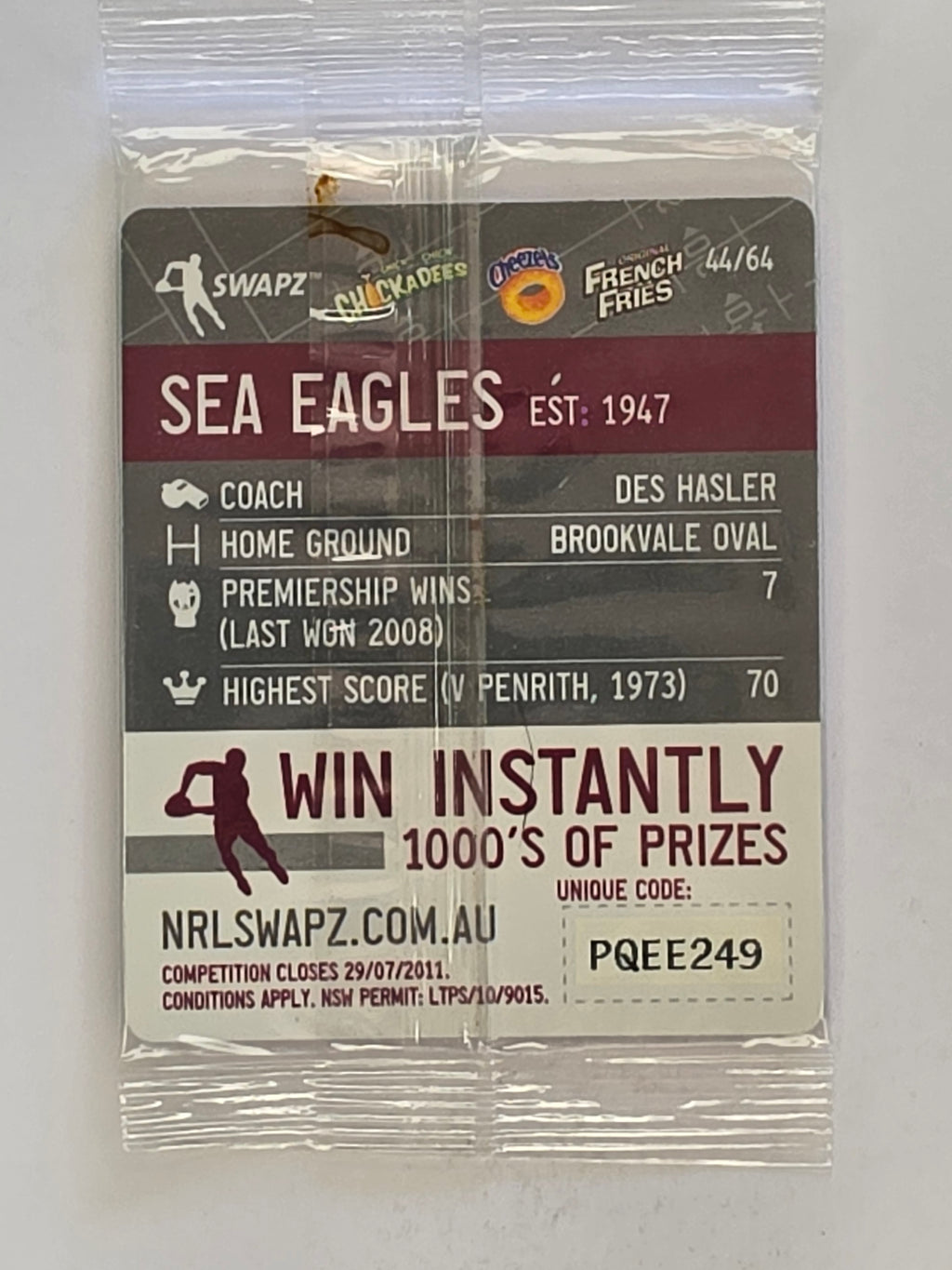 NRL 2011 Tazo Swapz | #044 Egor | Manly Warringah Sea Eagles