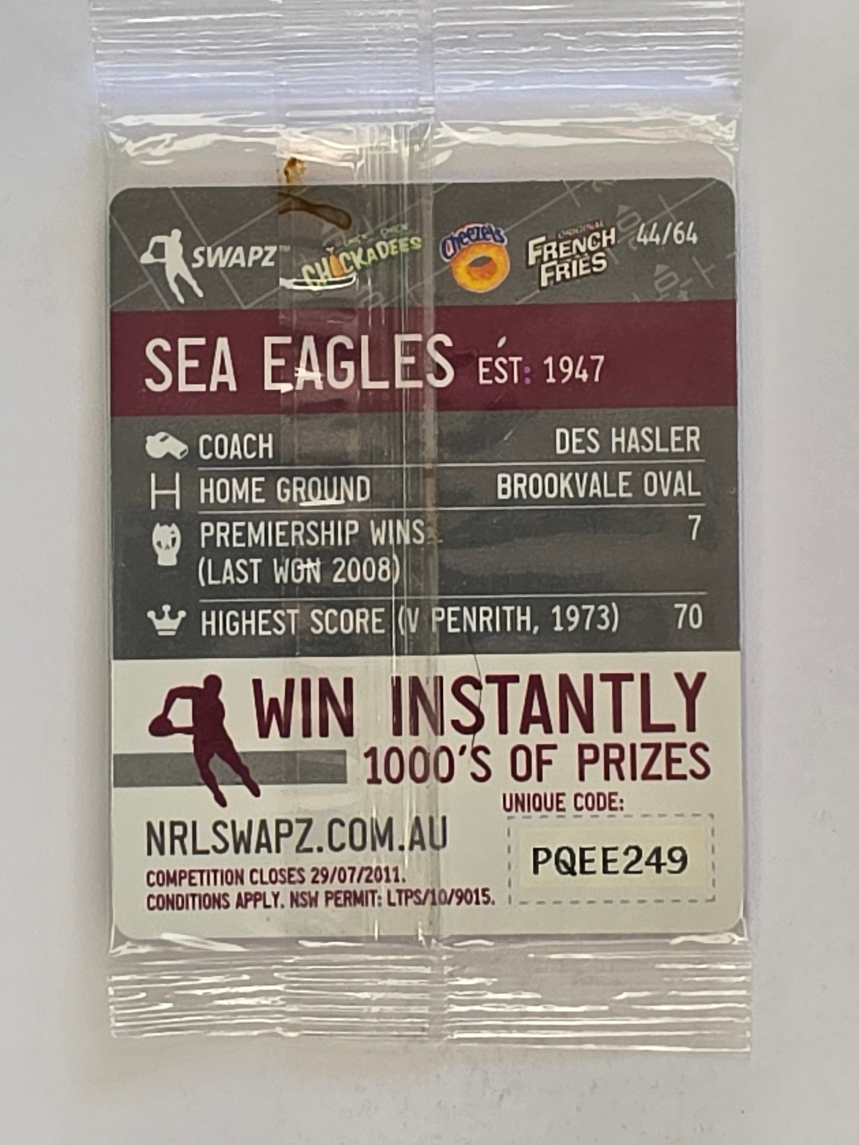 NRL 2011 Tazo Swapz | #044 Egor | Manly Warringah Sea Eagles