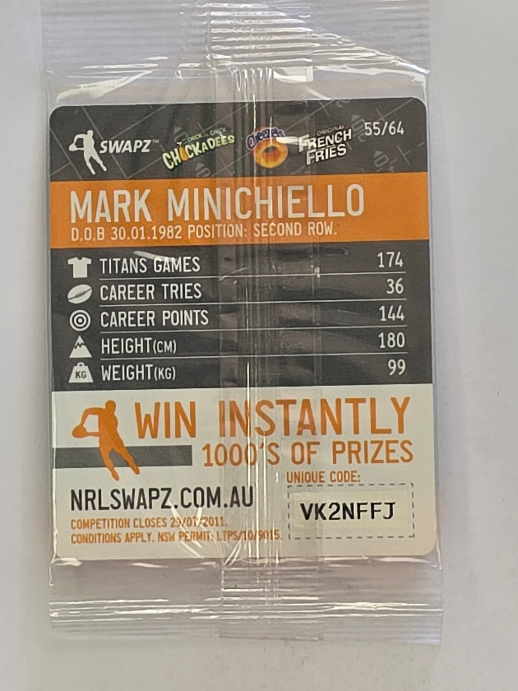 NRL 2011 Tazo Swapz | #055 Mark Minichiello | Gold Coast Titans