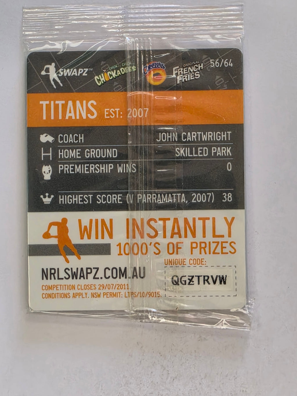 NRL 2011 Tazo Swapz | #056 Blade | Gold Coast Titans