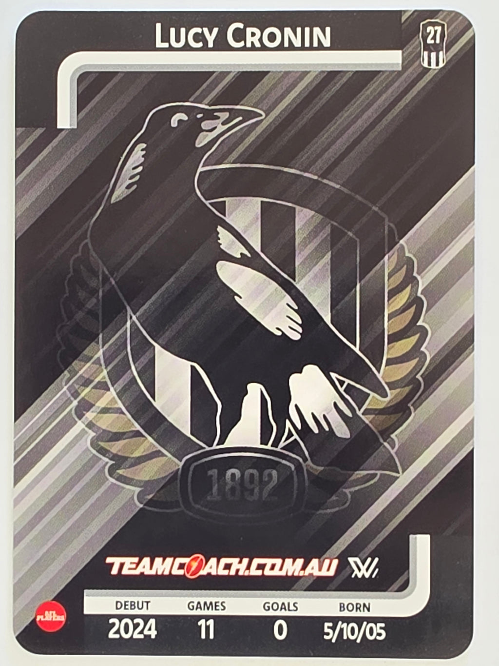 2025 AFLW TeamCoach | Silver Parallel #017 Lucy Cronin | Collingwood Magpies