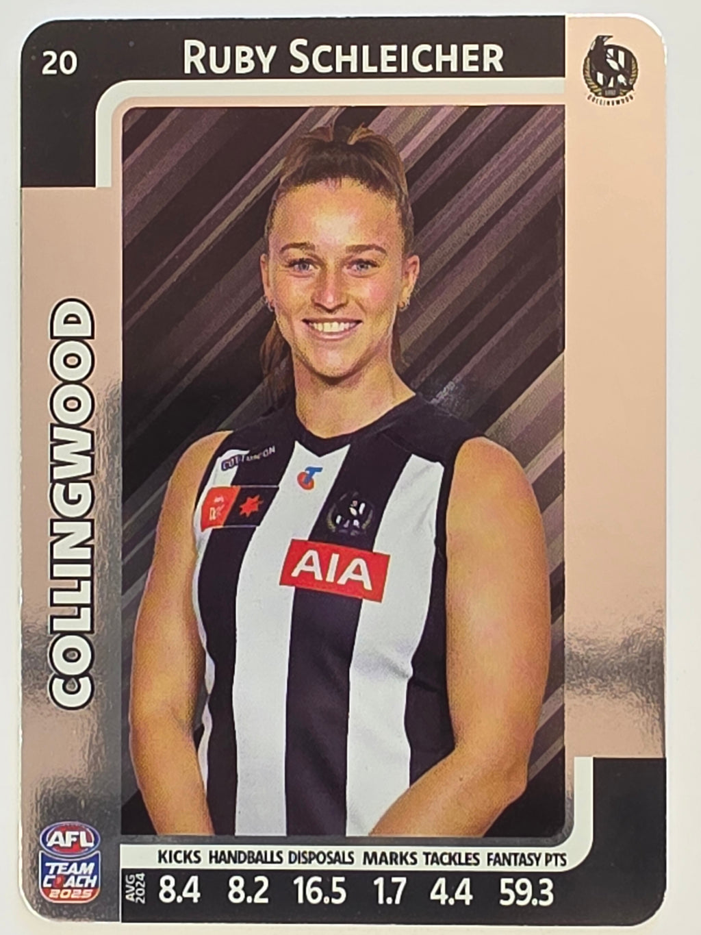 2025 AFLW TeamCoach | Silver Parallel #020 Ruby Schleicher | Collingwood Magpies