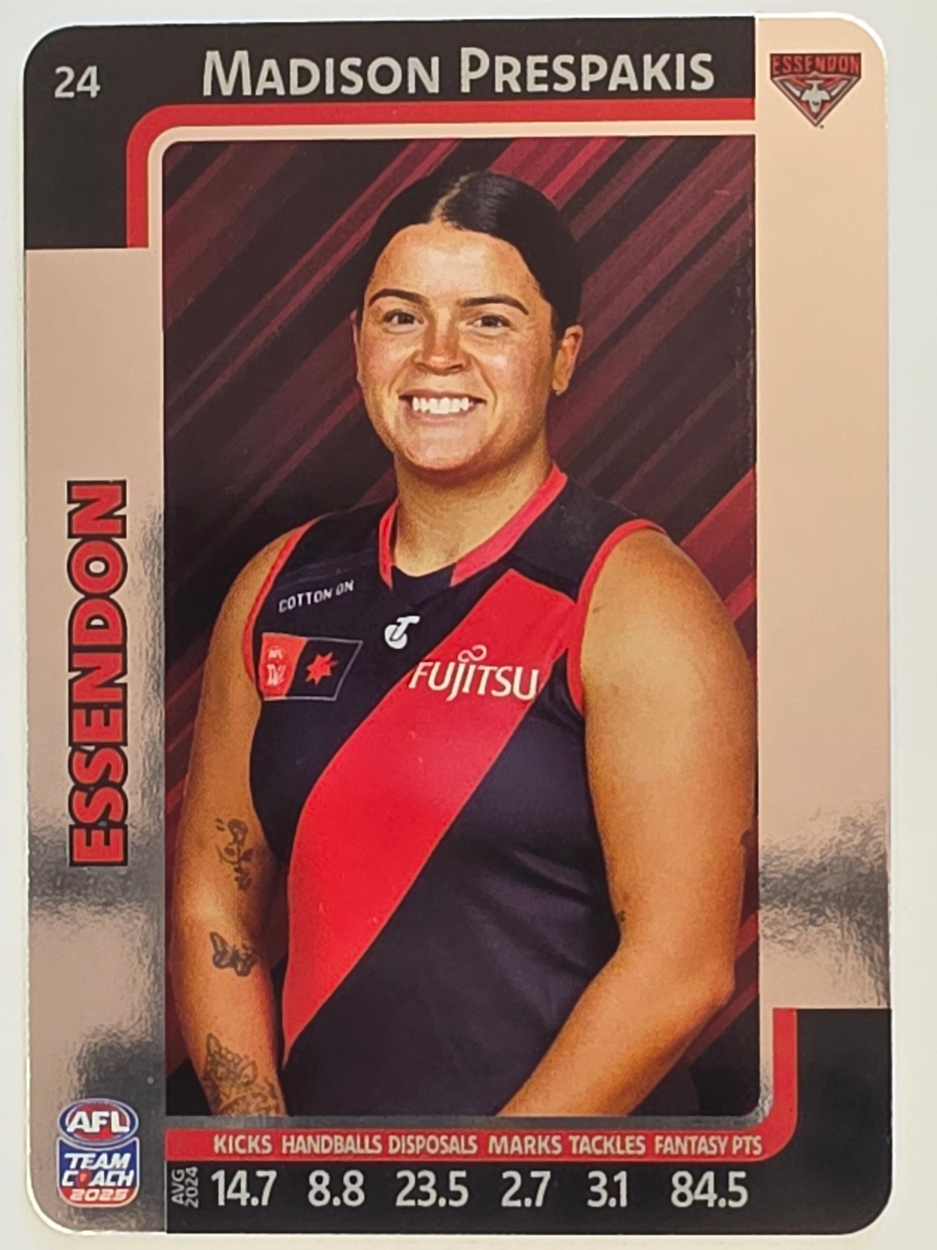 2025 AFLW TeamCoach | Silver Parallel #024 Madison Prespakis | Essendon Bombers