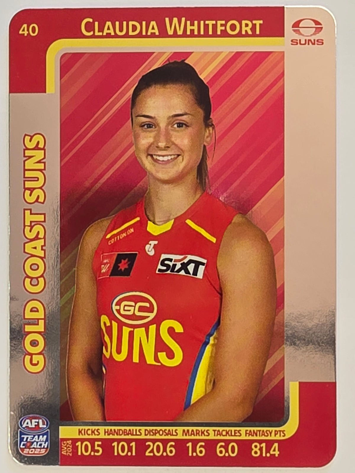 2025 AFLW TeamCoach | Silver Parallel #040 Claudia Whitfort | Gold Coast Suns