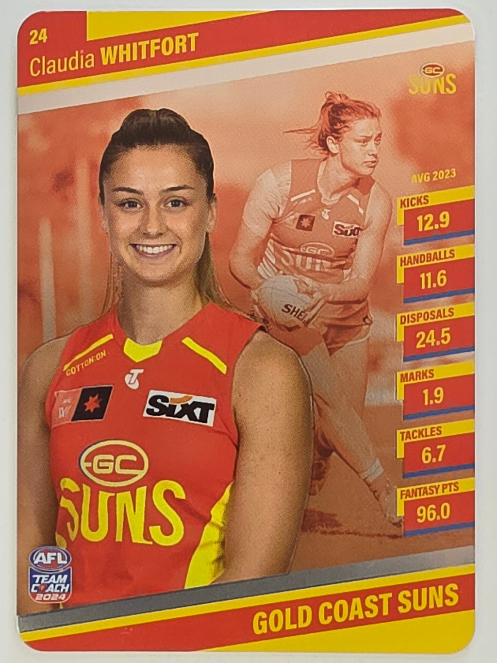 2024 AFLW TeamCoach | Silver Parallel | #24 Claudia Whitfort Gold Coast Suns