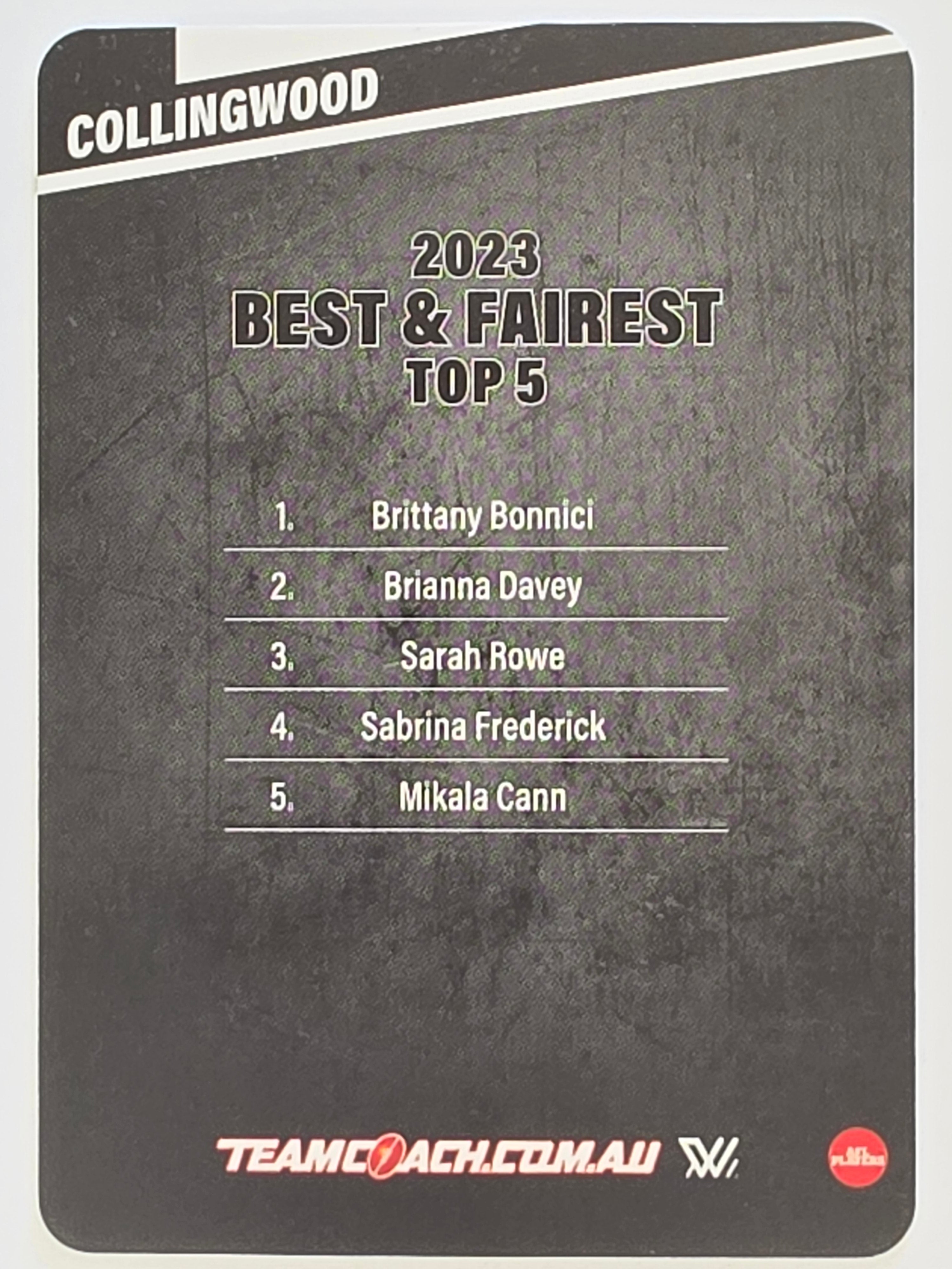 2024 AFLW TeamCoach | Best & Fairest Silver | #BF-04 Brittany Bonnici Collingwood Magpies
