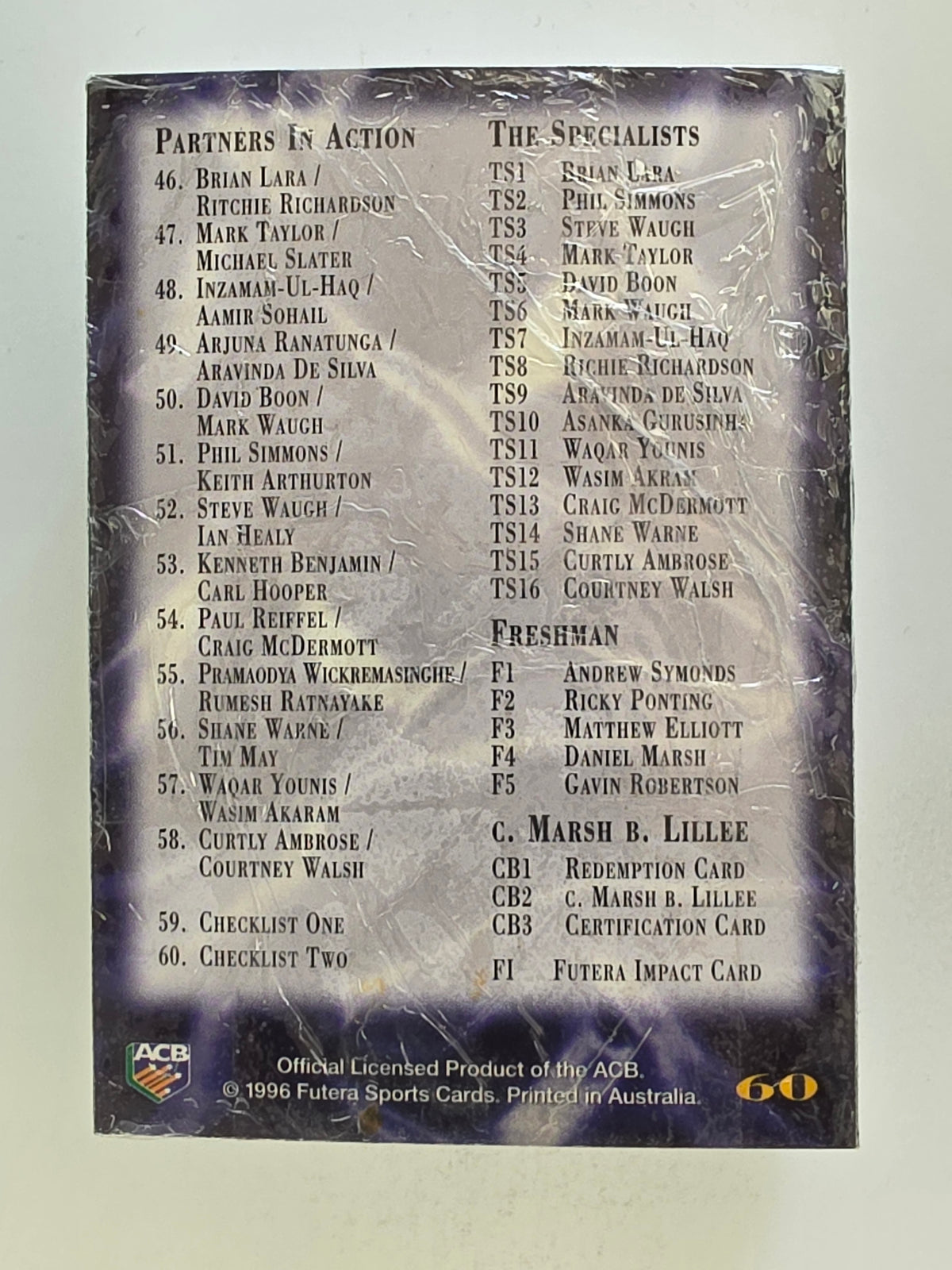 1996 Futera Elite Cricket | Complete Set 60 Cards